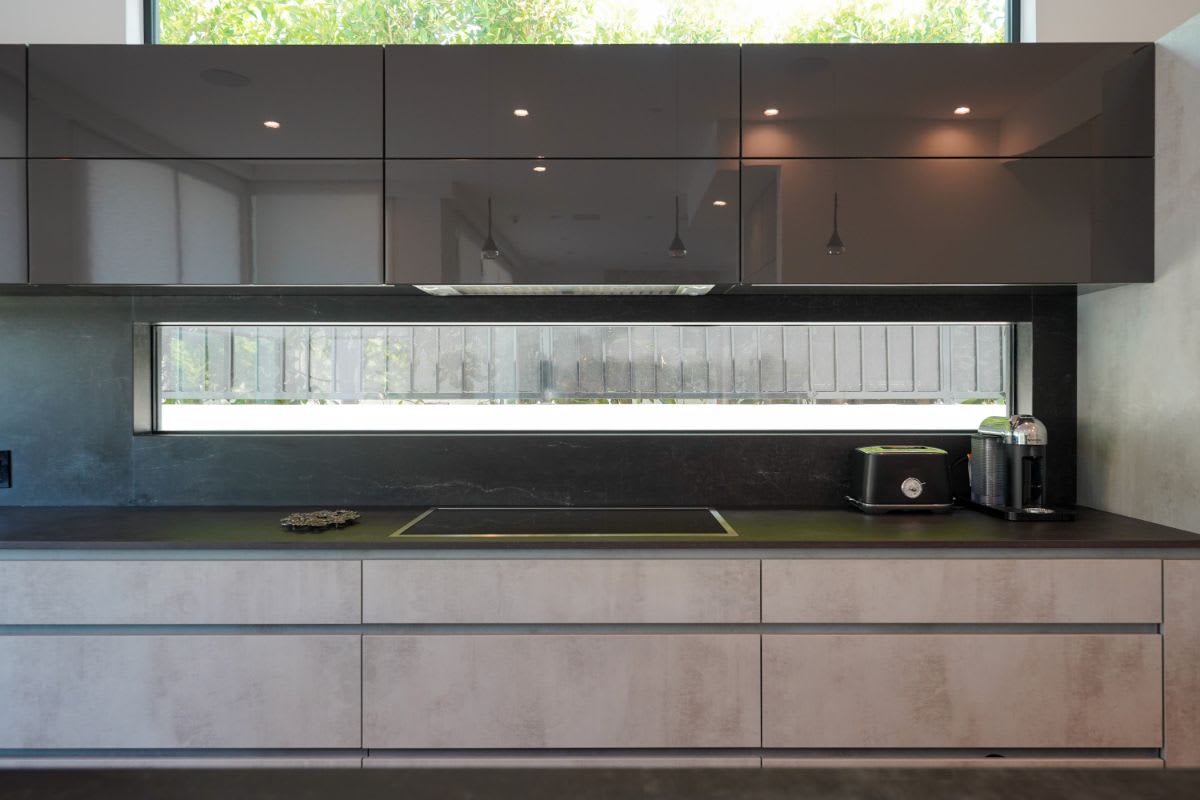modern kitchen backsplash window in a luxury beverly hills home
