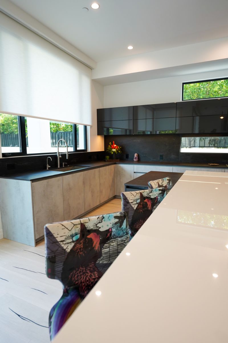 custom luxury barstools in a modern kitchen of a luxury beverly hills home