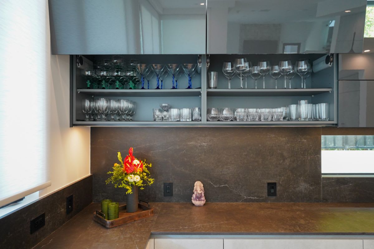 fold-up cabinet fronts of a kitchen in a luxury beverly hills home