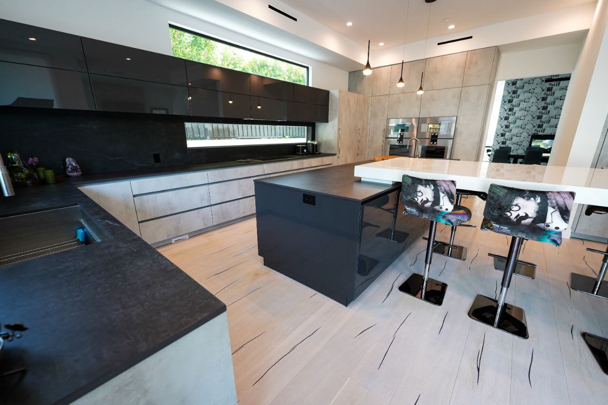 modern kitchen monochromatic palette in a luxury beverly hills home