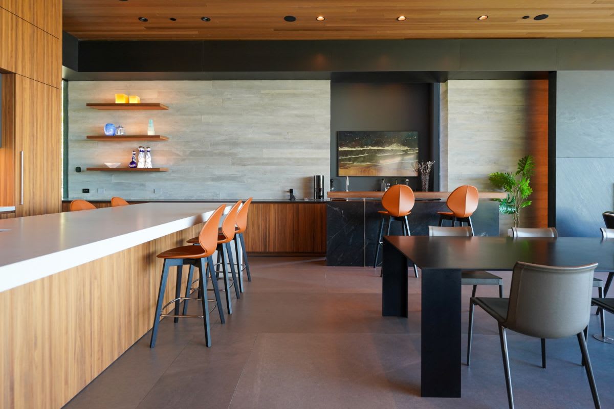 bar and kitchen island in a home in the pacific palisades