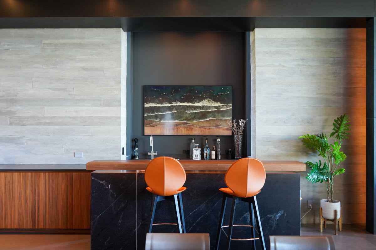 eggersmann designed bar in a pacific palisades home's great room