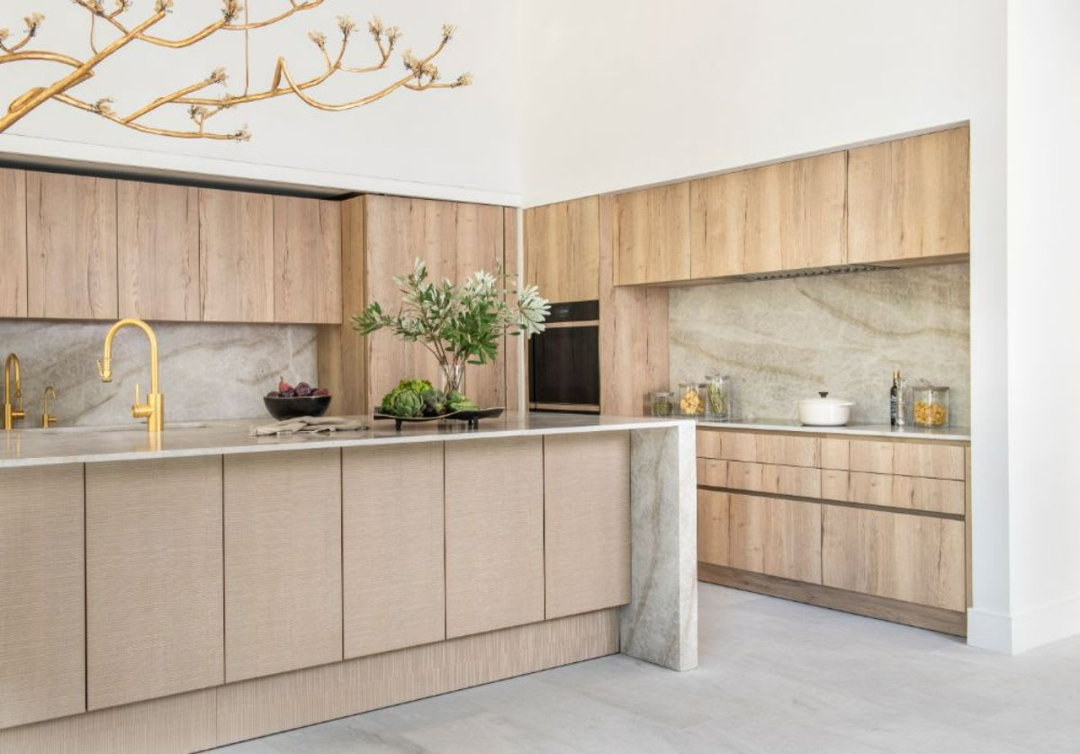 eggersmann german kitchen in scandinavian tones of veneer perimeter and decor laminate island