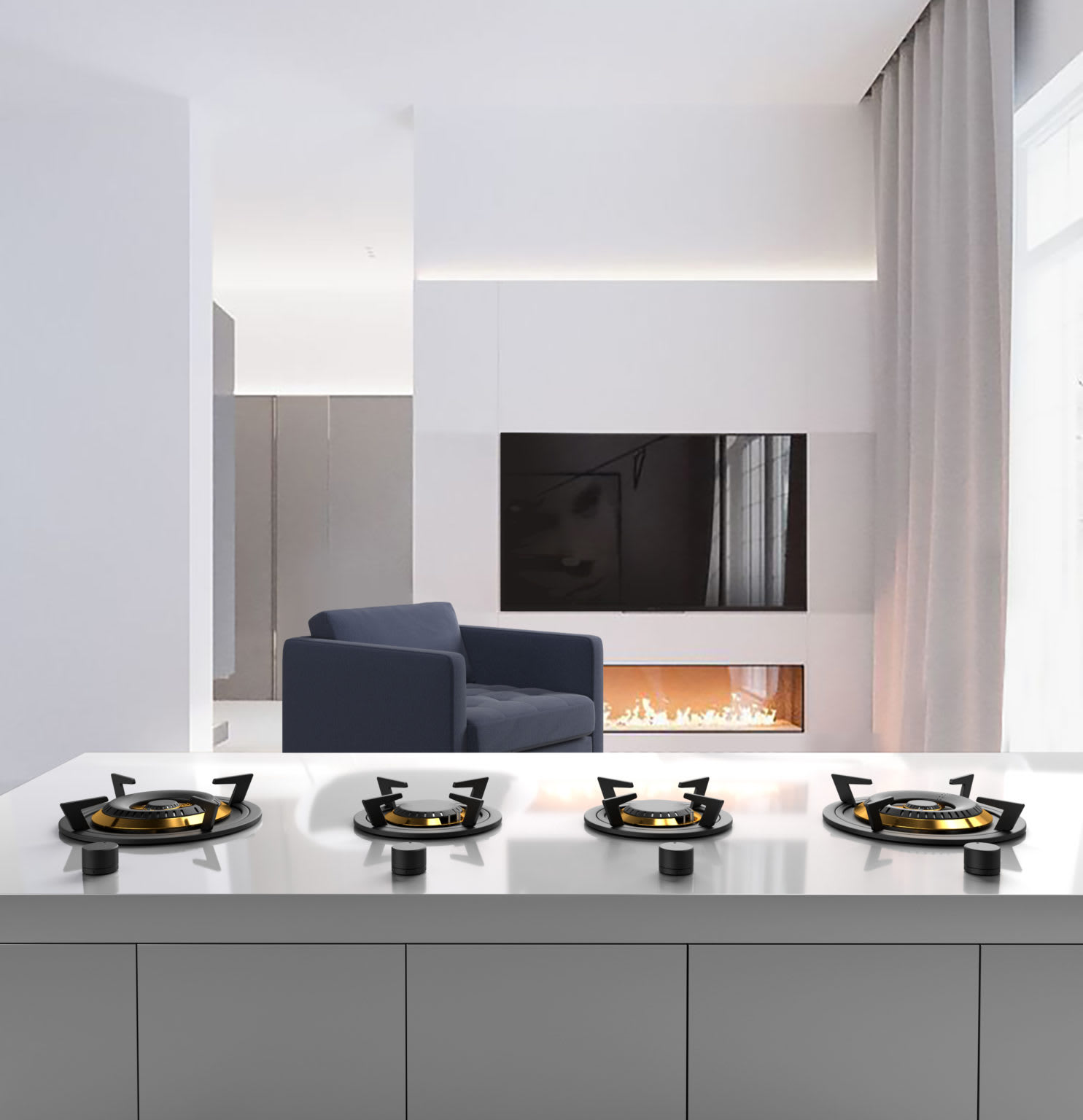 tulip cooking gas burners directly installed into the countertop material