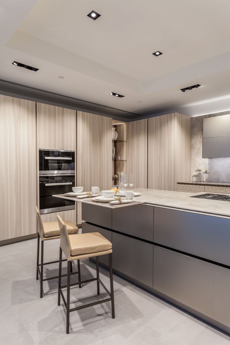 eggersmann motion sliding countertop in the open position serving as dining space