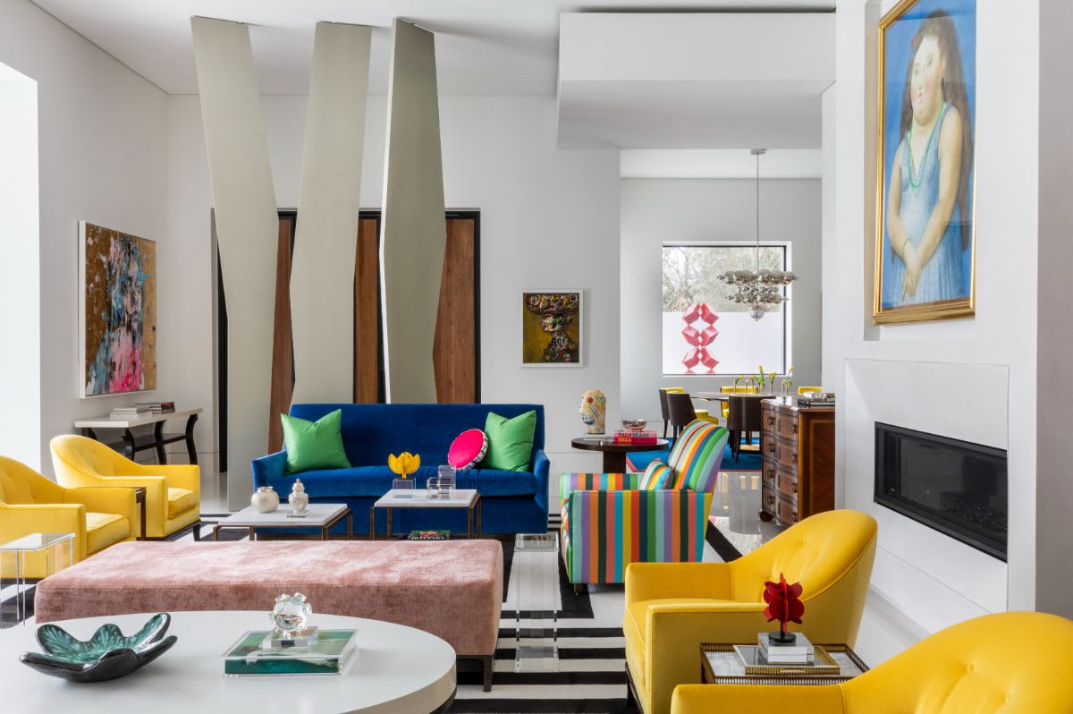 colorful luxury living room of a new tanglewood luxury home in houston