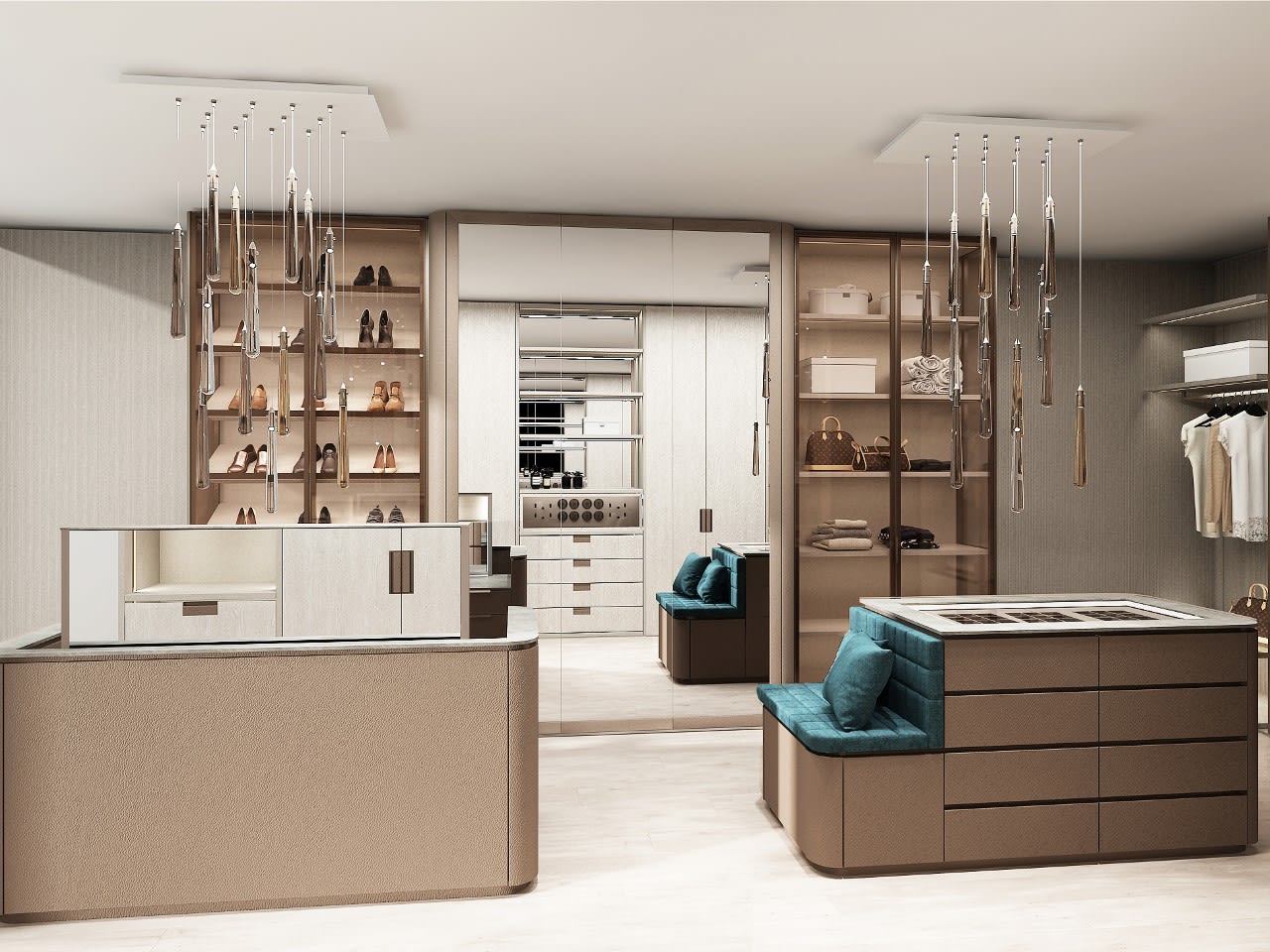 eggersmann laguna rendering of luxury walk-in wardrobe with dual islands