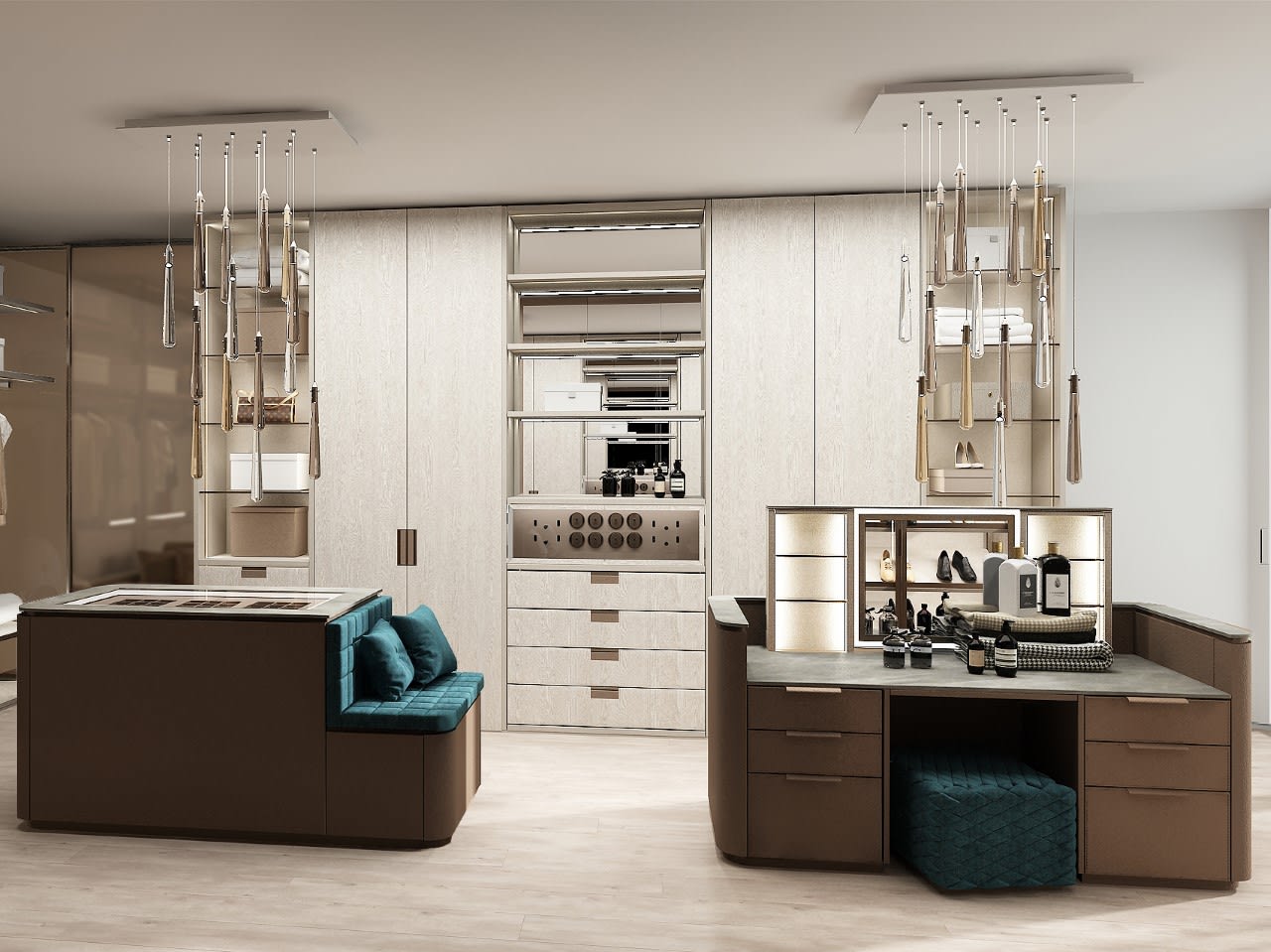 eggersmann laguna rendering of luxury walk-in wardrobe with dual islands