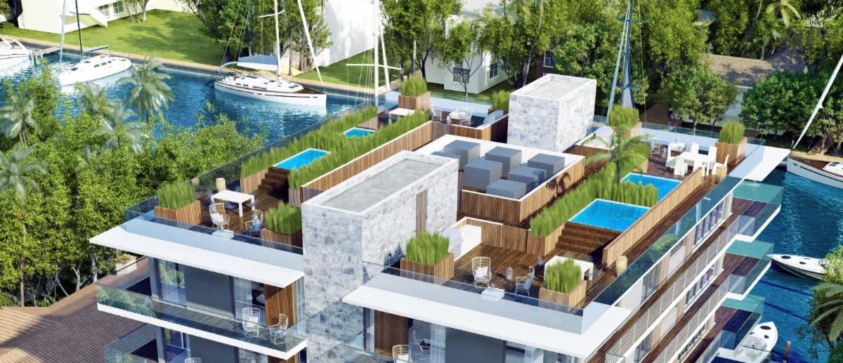 one24 residences condo building's rooftop pools and cabanas