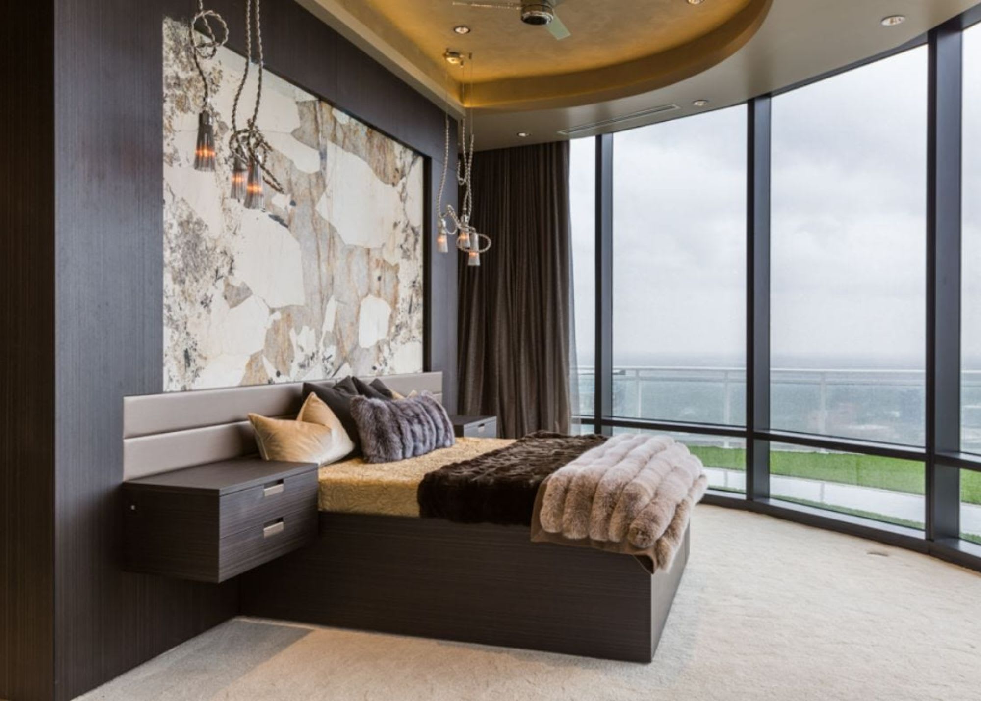 eggersmann-designed luxury bed, headboard, and floating nighstands designed for an astoria residence in houston