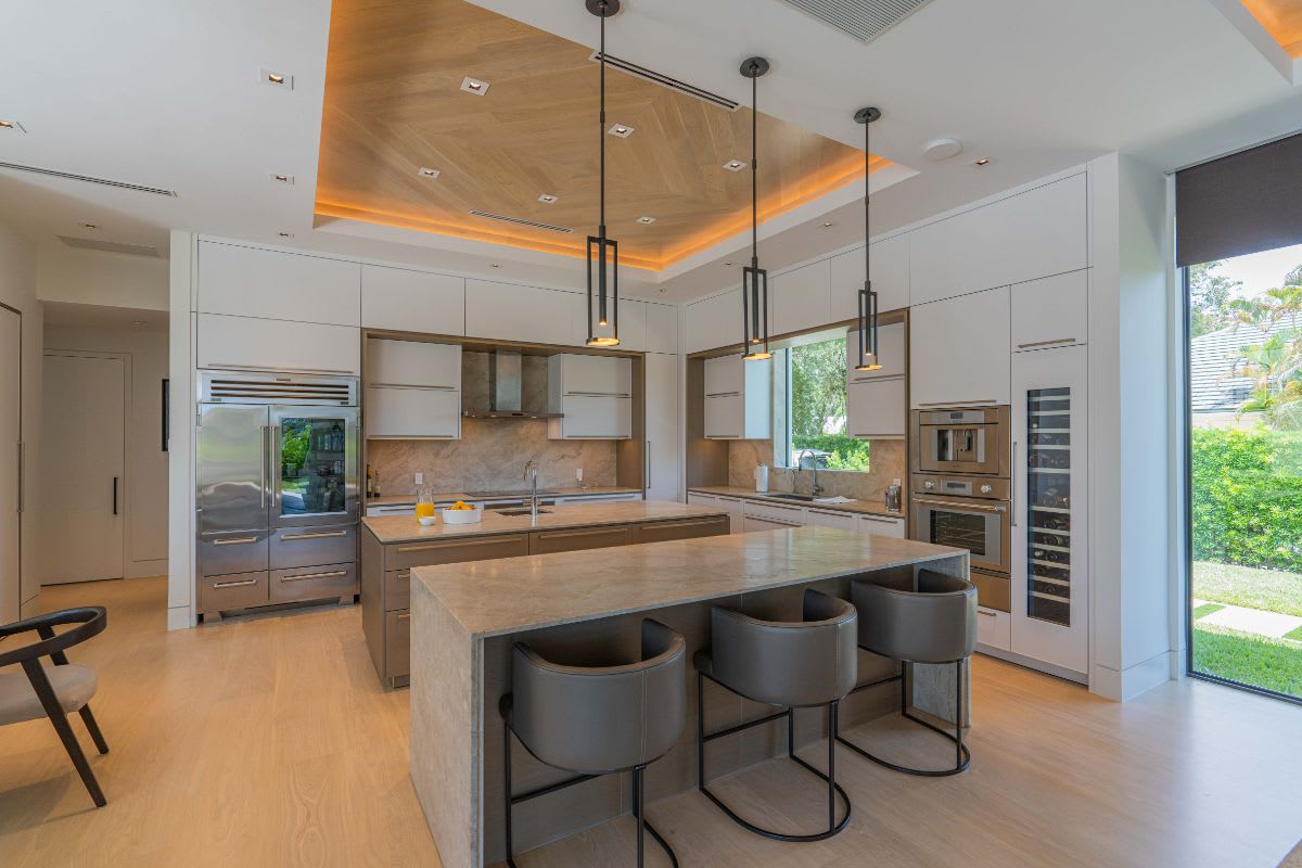 double island kitchen designed by eggersmann for a les jardins boca raton luxury home renovation