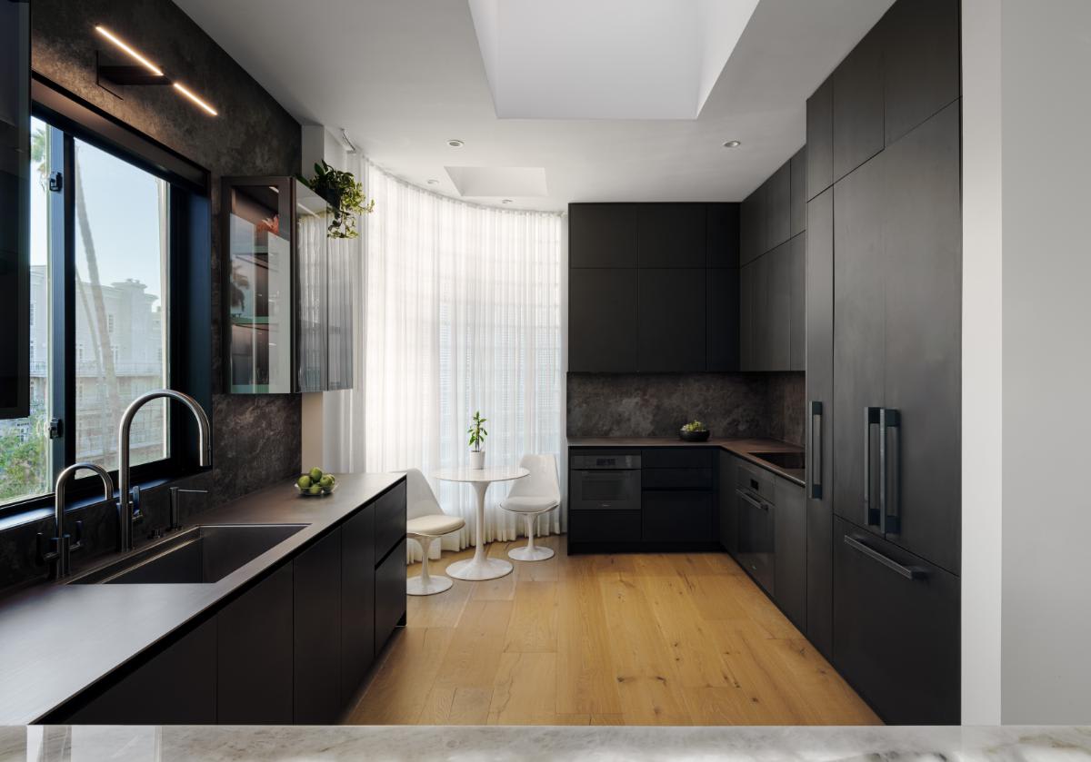 galley of a santa monica mid-rise residence's luxury kitchen designed by eggersmann