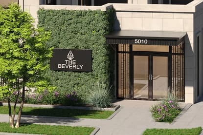 front entrance of the beverly private residences at tanglewood condominium building in uptown houston