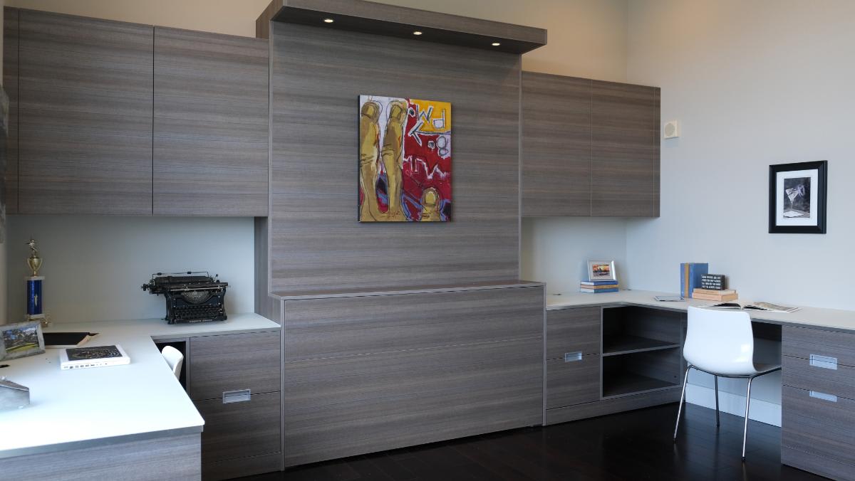 hidden hideaway rollup bed designed by eggersmann to add flexibility to an office for guests