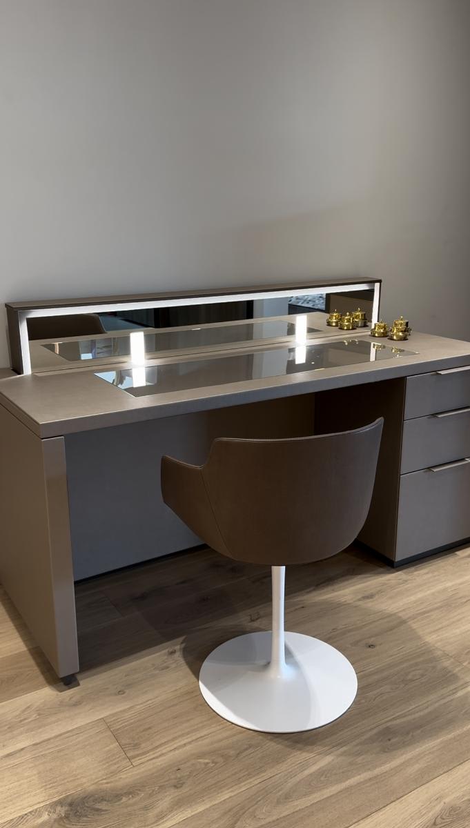 cosmetic dressing vanity in primary bedroom display in our eggersmann houston showroom