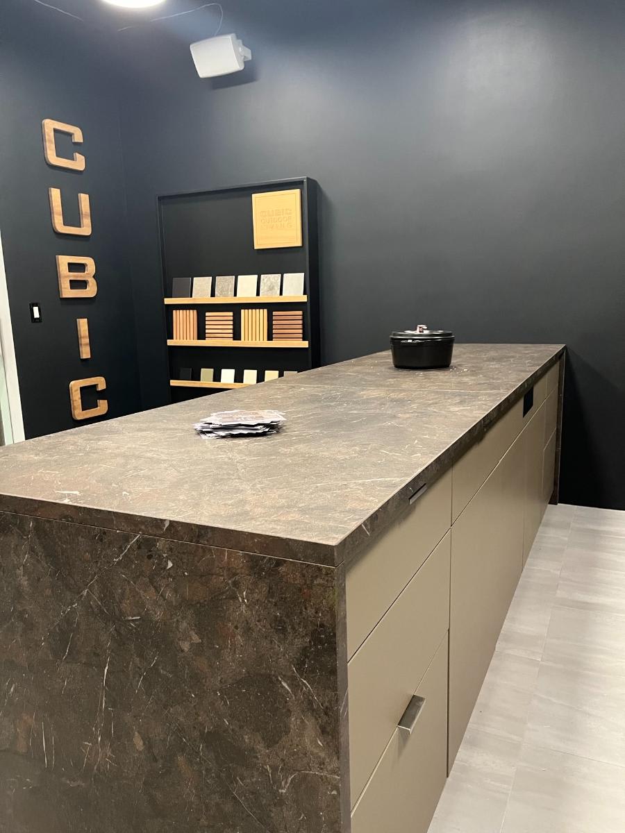 CUBIC outdoor kitchen island in the Houston Showroom outdoor living Display