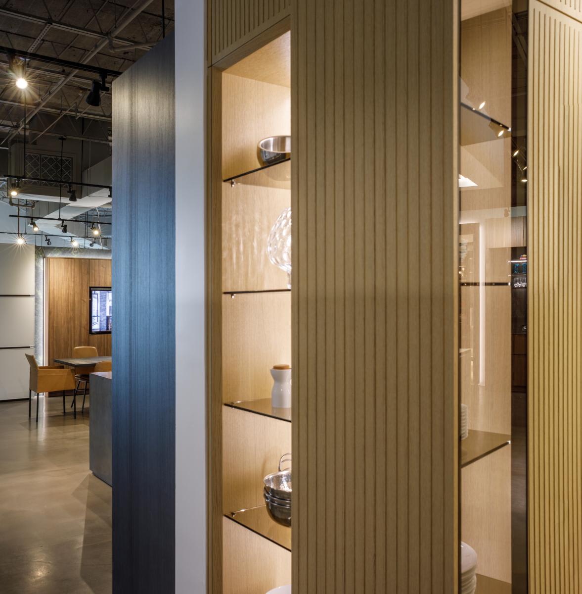 glow cabinetry unit opening the glow cabinetry unit osaka luxury wood veneer kitchen display in the eggersmann houston showroom
