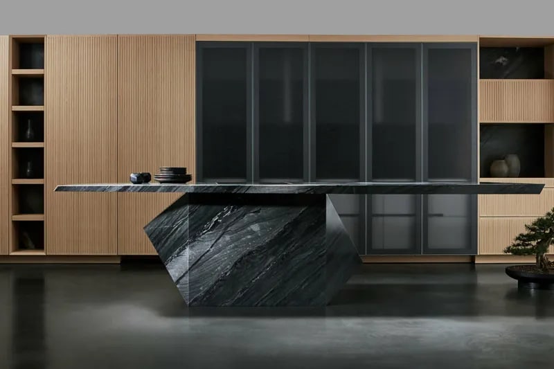black tempest nami in a display kitchen of the eggersmann germany showroom