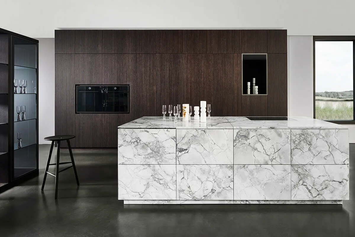 unique kitchen island and lausanne front cabinets of a display kitchen of the eggersmann germany showroom