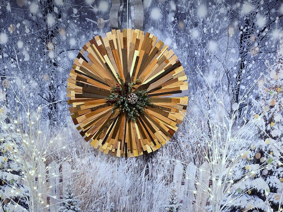 wood lath wreath designed by jacqueline montes of montes design and eggersmann houston