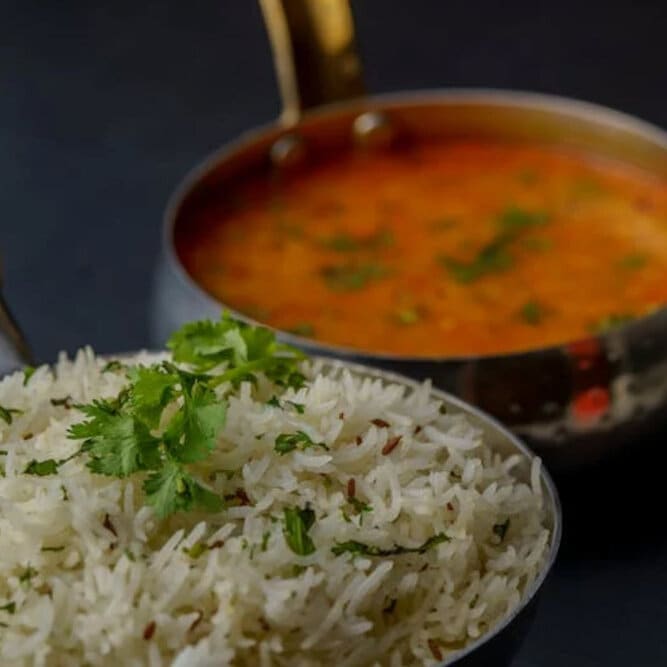 batch cooking rice and soup for meal prep