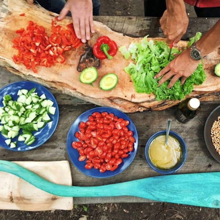 chopping veggies for meal prep