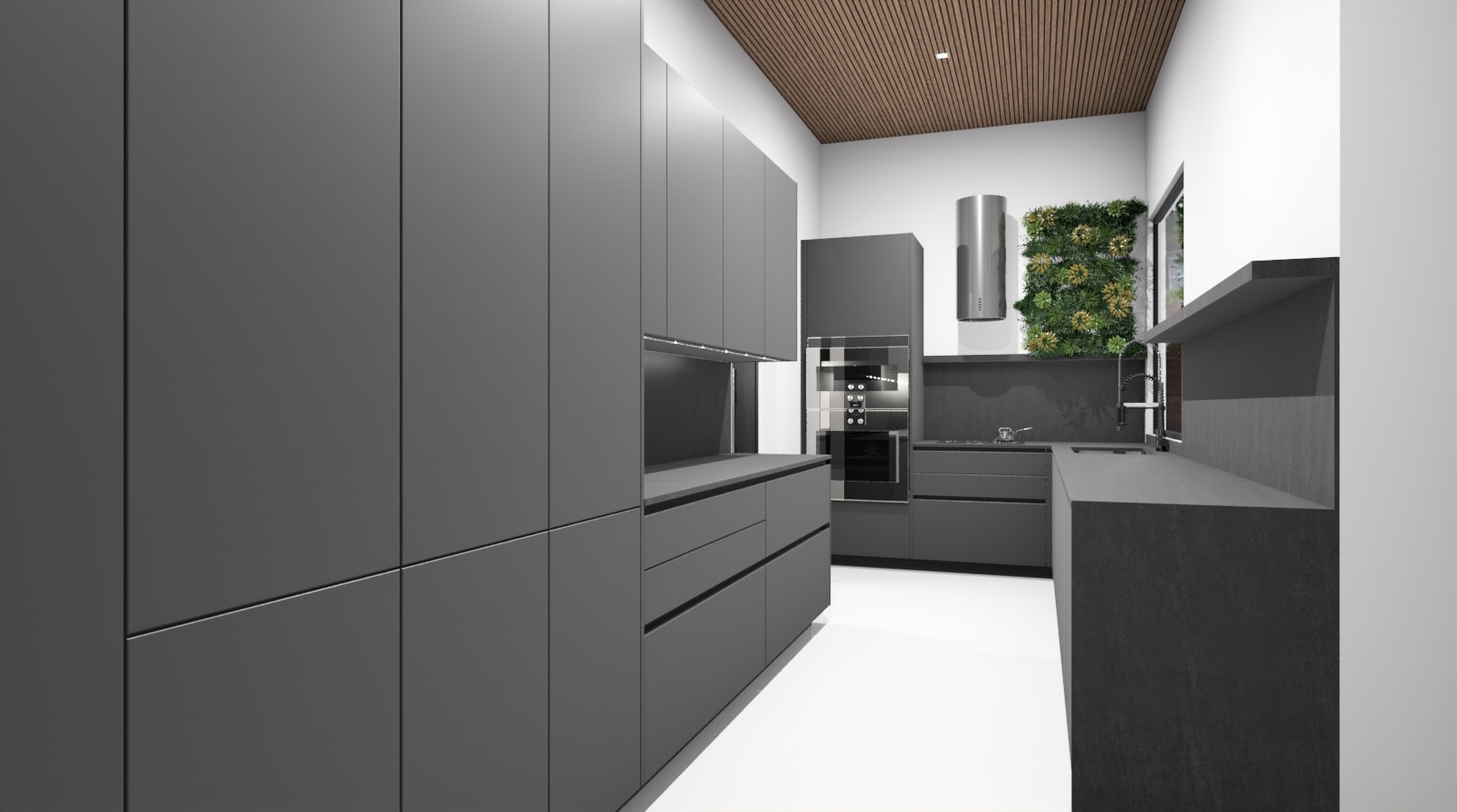 rendering for design of a back kitchen's forward galley of a new construction home in westlake tx