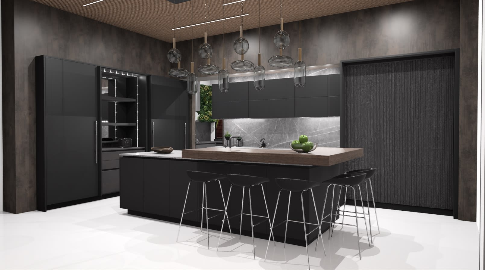 kitchen island and wall cabinetry in a show kitchen of a new construction home in westlake tx