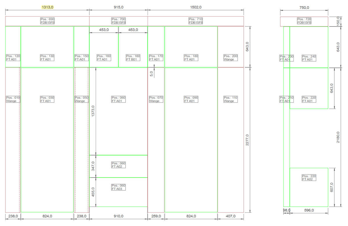 wood veneer grain panel-matching design plan for a eggersmann luxury cabinetry project