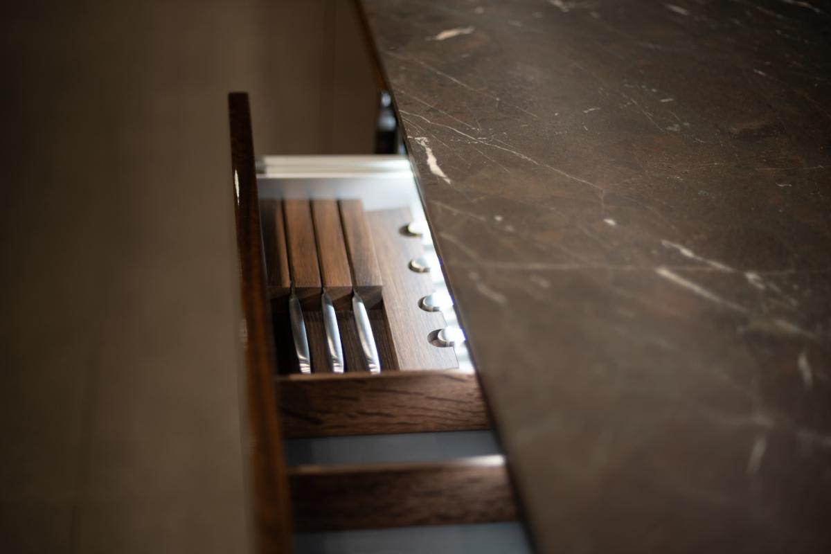 boxtec knives storage in a drawer of a eggersmann nyc showroom display kitchen