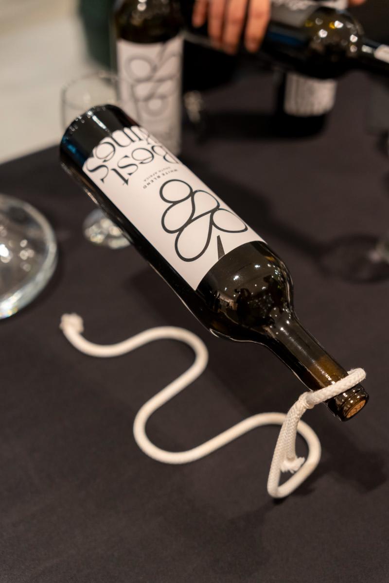 uniquely designed wine bottle holder with ibest wines, sponsors of design west hollywood 2025 in the eggersmann la showroom