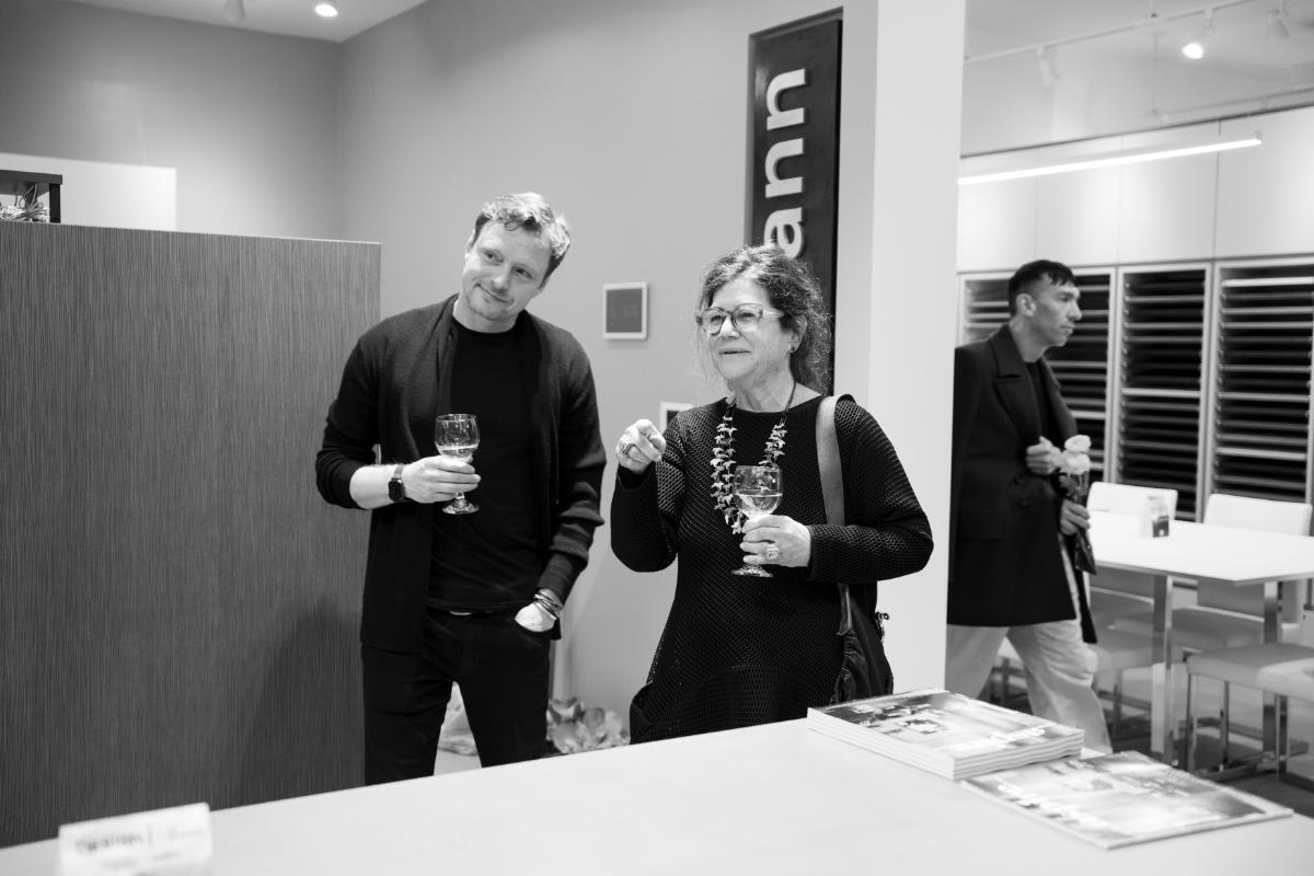 attendees listening to a design colleague at design west hollywood 2025 in the eggersmann la showroom