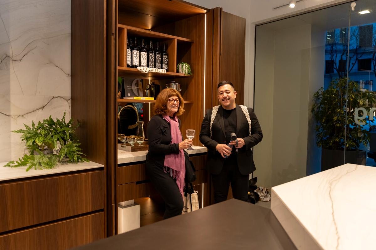 attendees enjoying the vibe and displays in the eggersmann la showroom during design west hollywood 2025