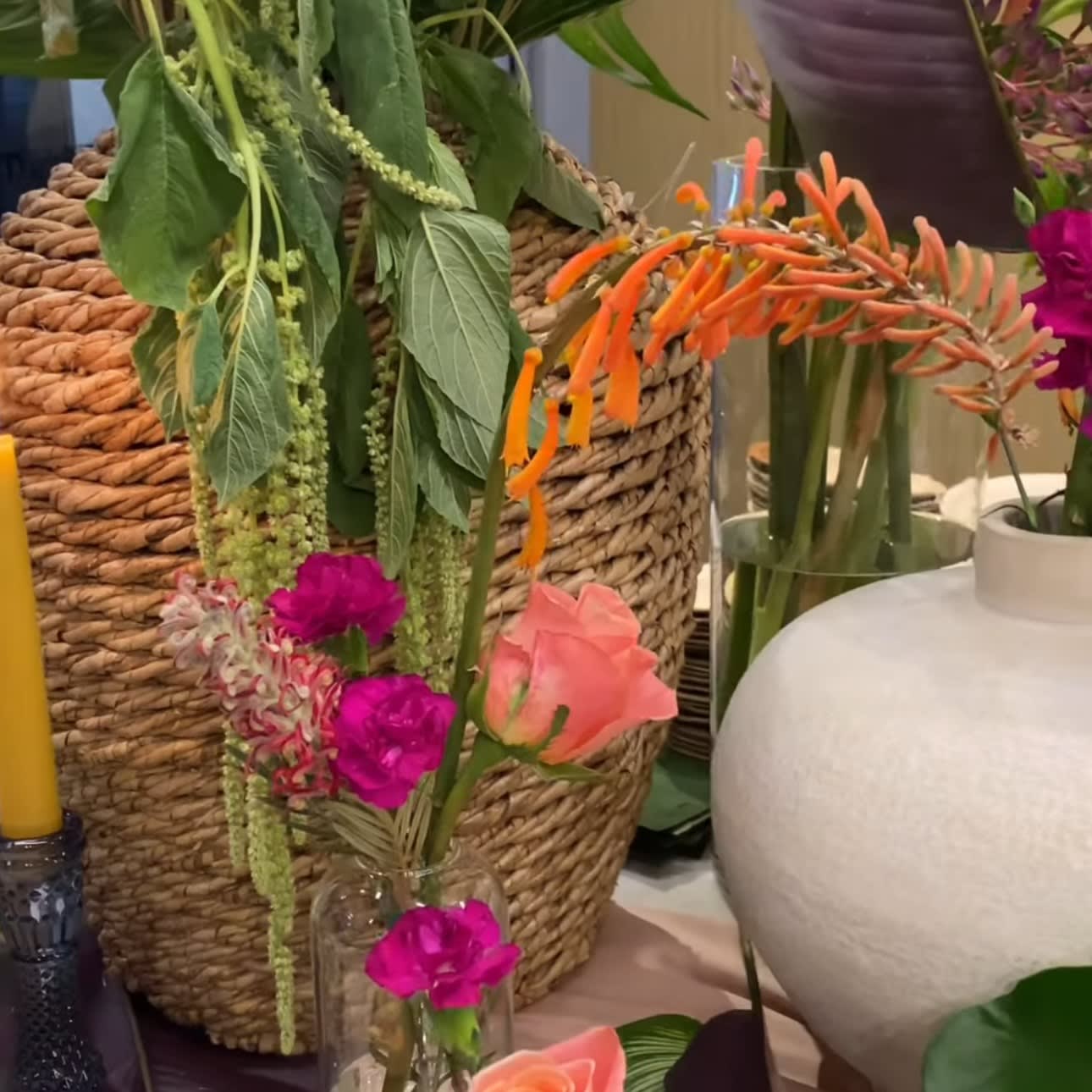 bright floral display designed by Designer Letecia Ellis Haywood for the chef's night out competition at eggersmann houston's grand re-opening