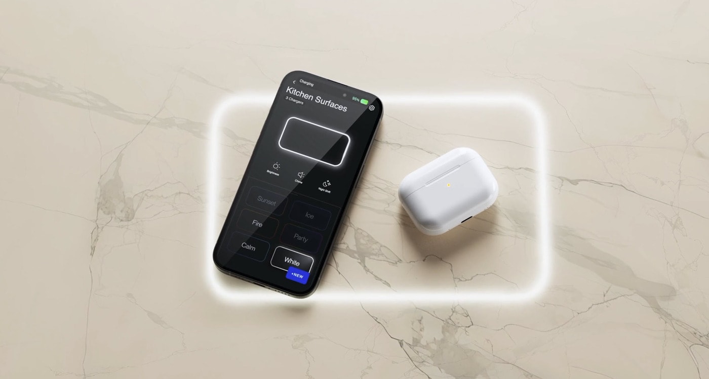 eggersmann freepower multi-device invisible charging halo in a quartz countertop