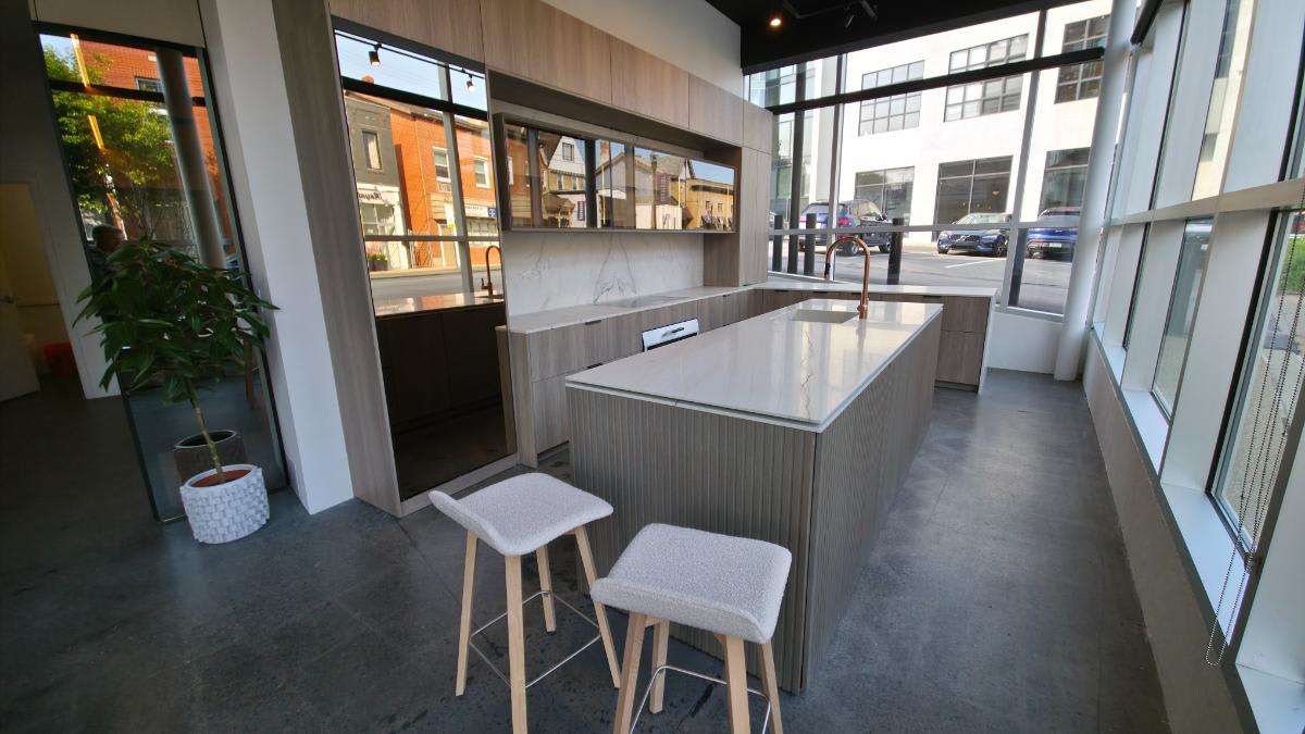 luxury kitchen display featuring motion sliding countertop at eggersmann pittsburgh