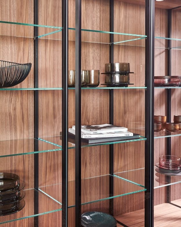 open glass display shelving with built-in led down lighting from the 2021 eggersmann factory house fair
