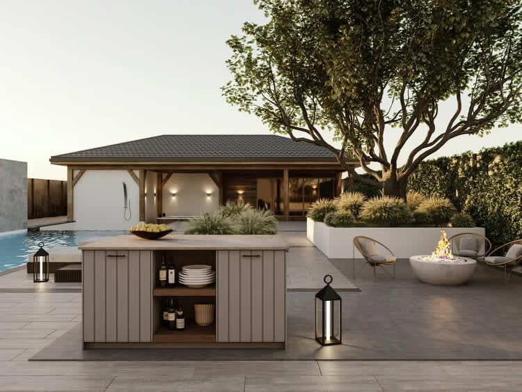 a small outdoor bar island custom designed from the cubic c4 cabinetry collection