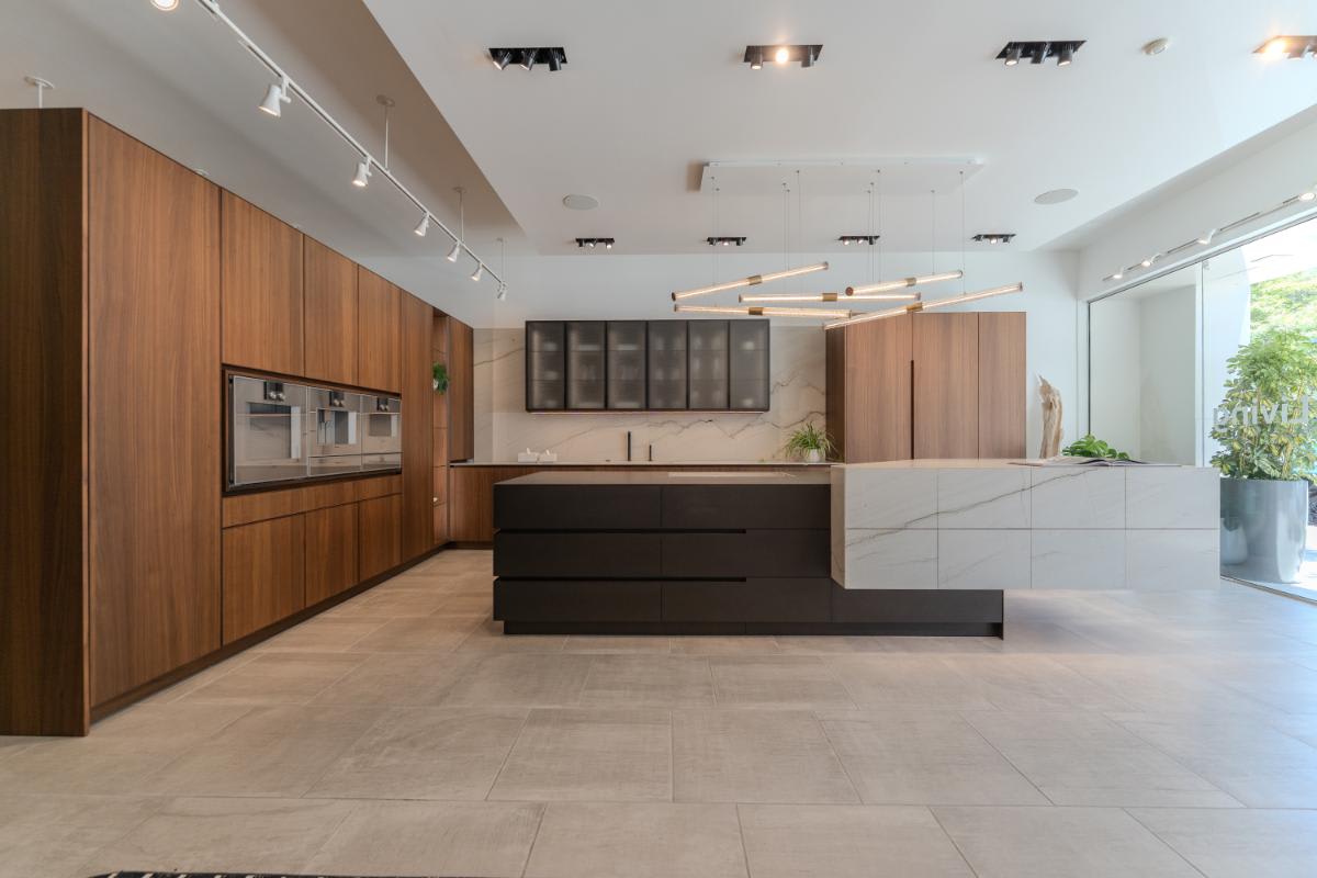 skywalk kitchen from eggersmann's unique cabinetry collection in the eggersmann la showroom