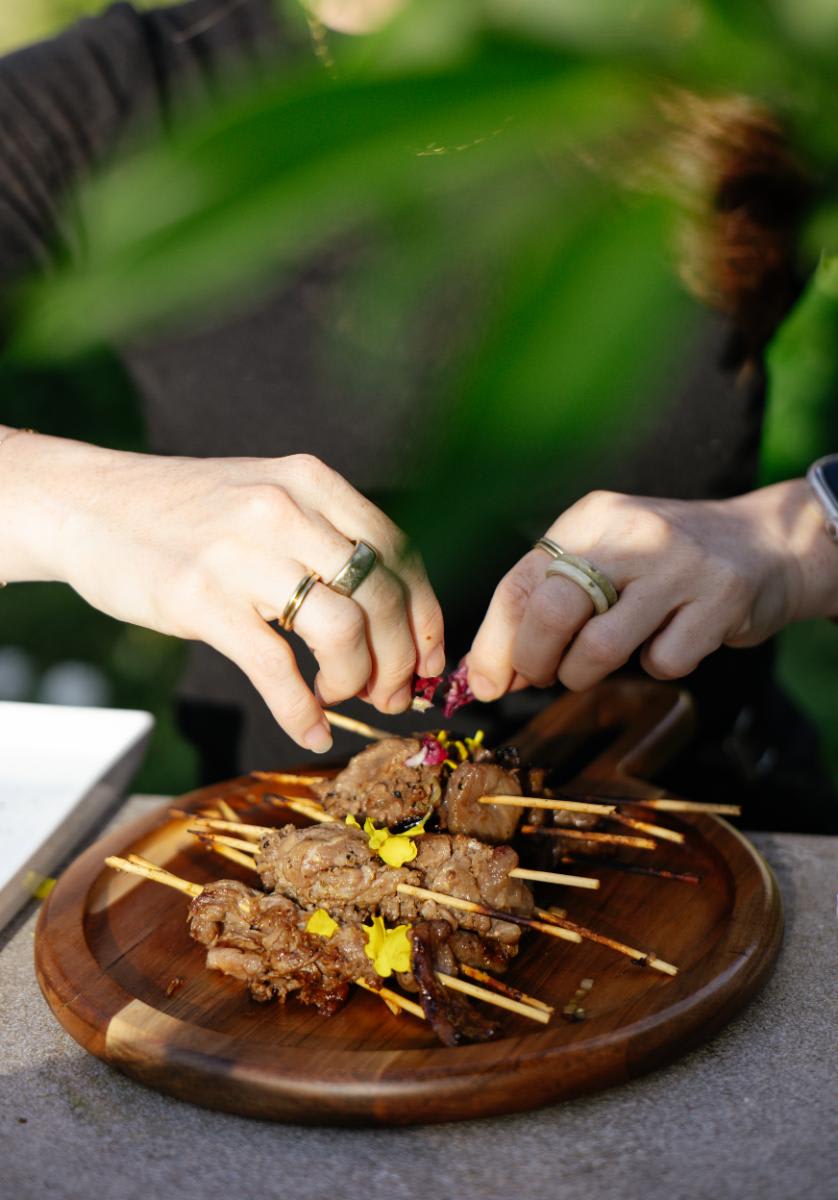 brisket skewers grilled in the outdoor living display for a CUBIC event in august 2025 at eggersmann laguna