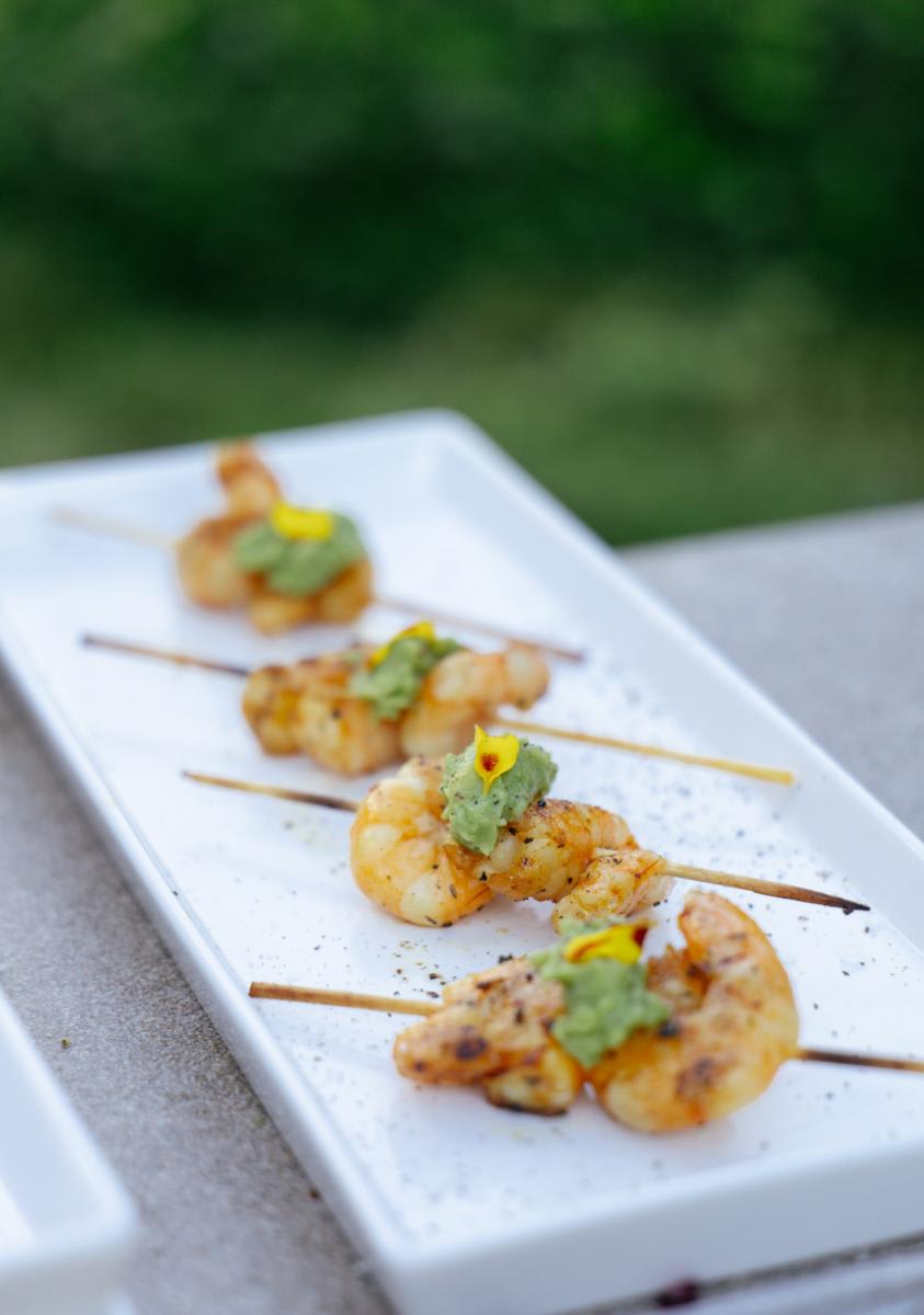 shrimp skewers grilled in the outdoor living display for a CUBIC event in august 2025 at eggersmann laguna