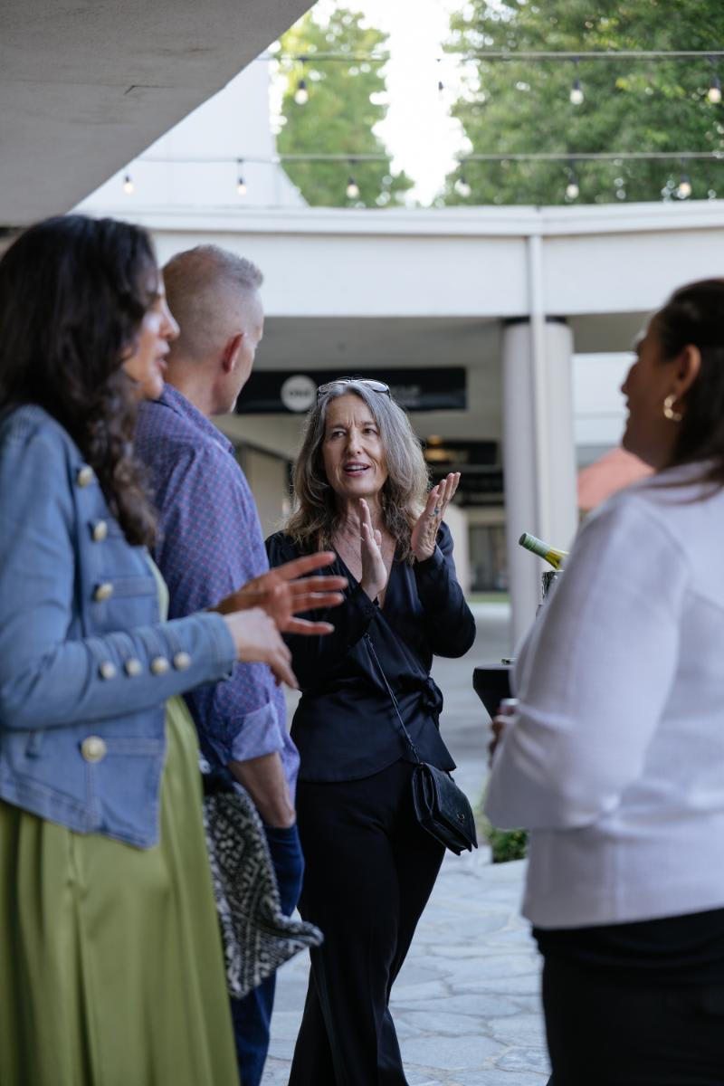 guests discussing modern outdoor design at eggersmann laguna during an outdoor living event in august 2025