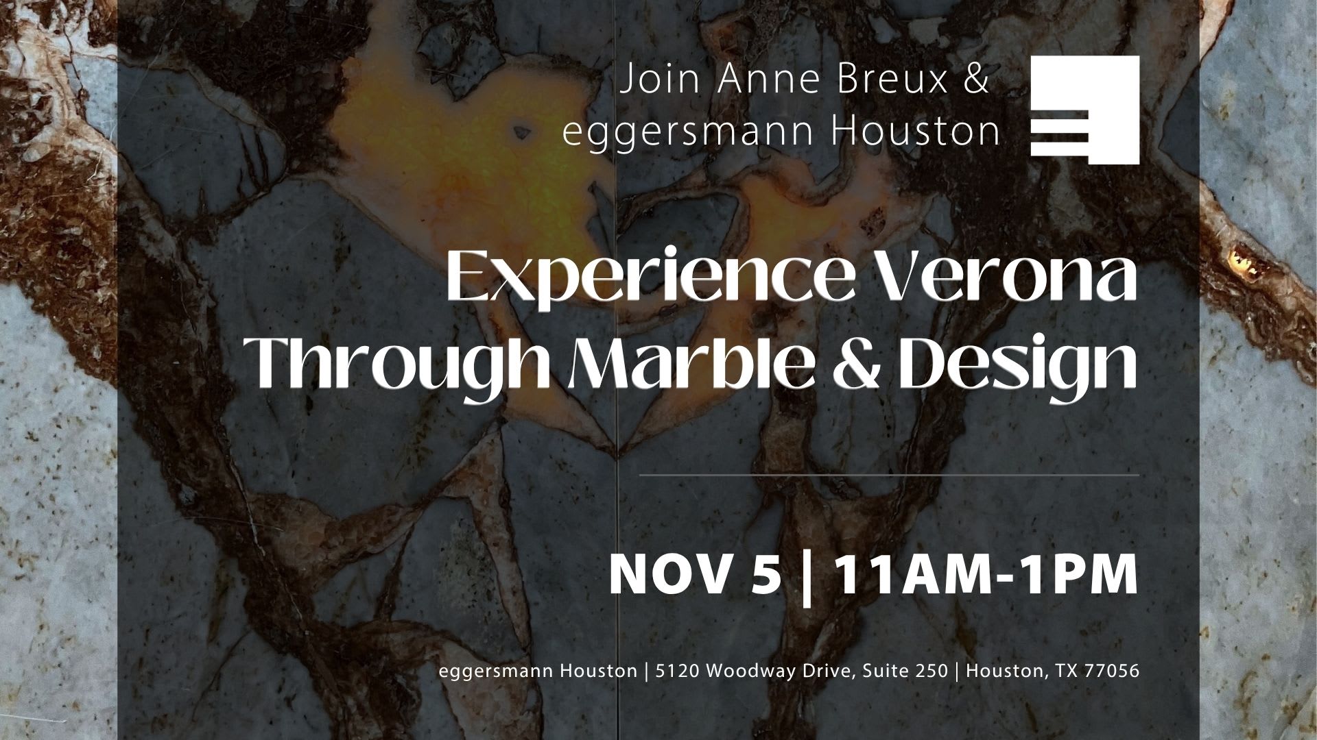 event banner about anne breux, interior designer, who will speak at eggersmann houston about marmo+mac 2025 and italian design