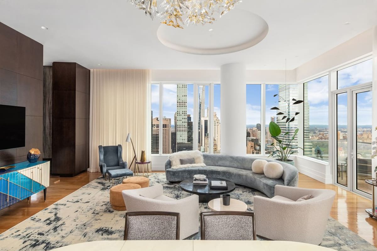luxury living area with a media wall in wood veneer designed by eggersmann residence in 252 east 57th st of nyc