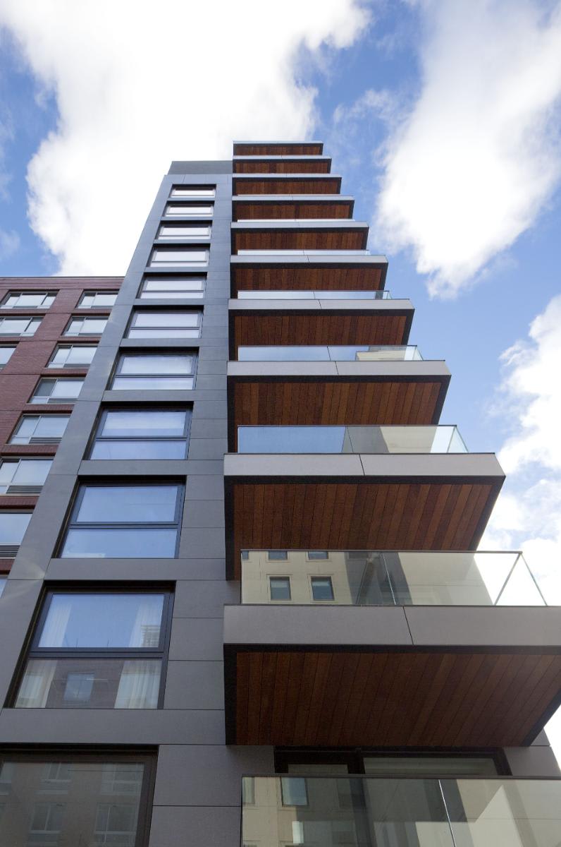 rear of chelsea waterside nyc featuring balconies as seen from courtyard