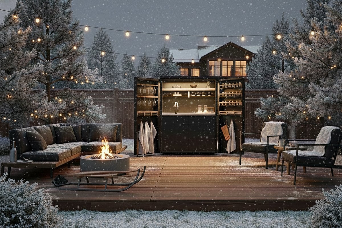 cubic outdoor living cupboard in a wintery scene cubic outdoor living cupboard in a wintery scene