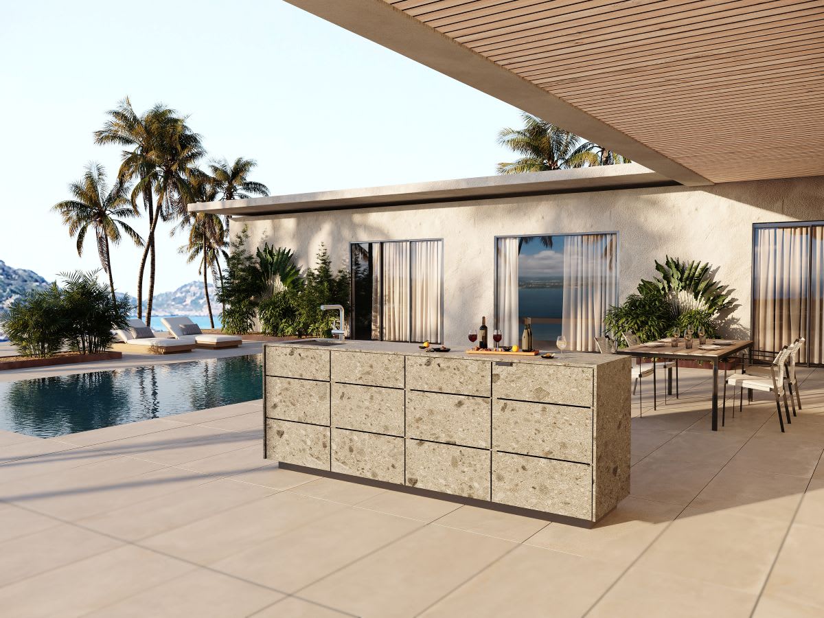 luxury stone front outdoor kitchen by eggersmann outdoor living