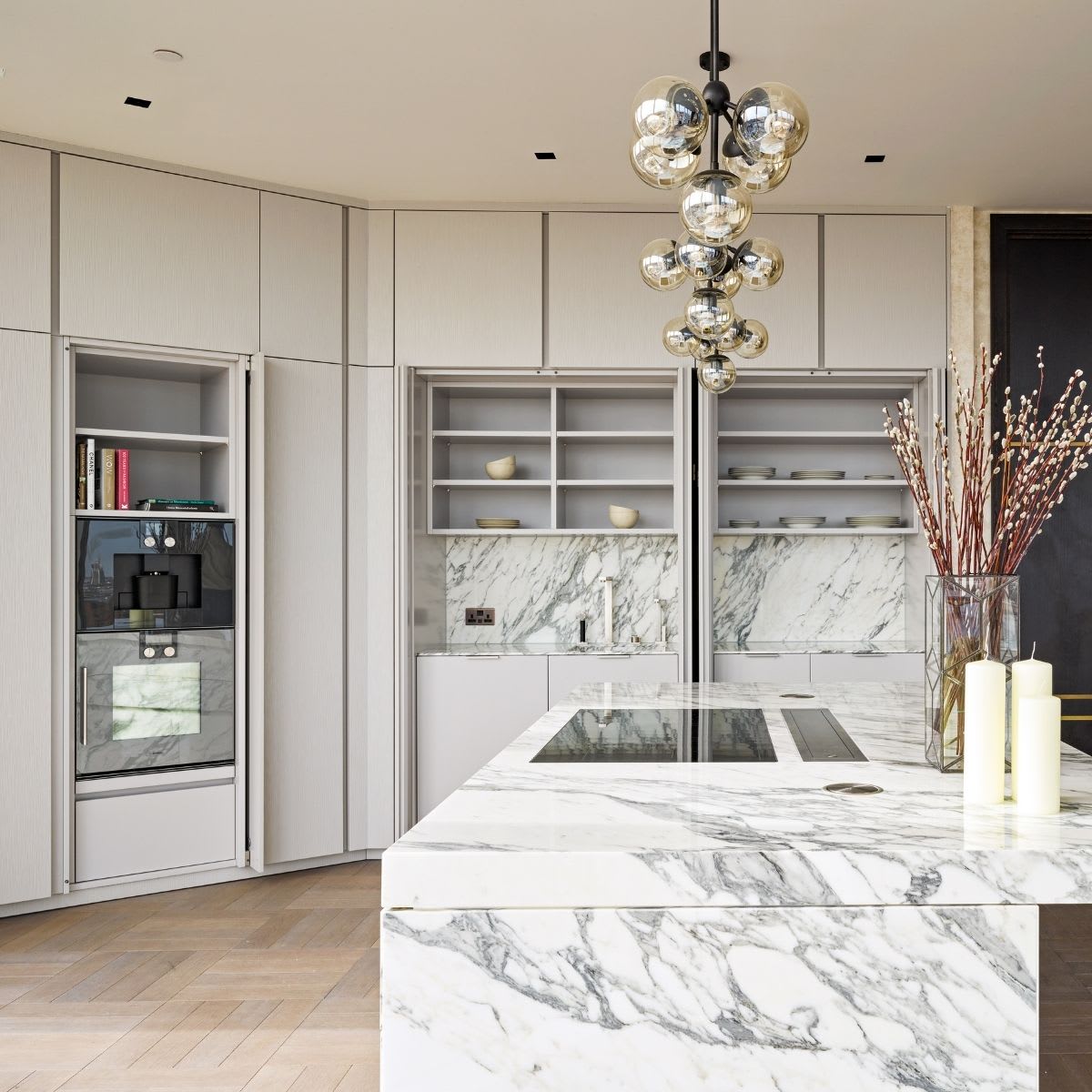 white marble kitchen designed by eggersmann utilizes pantone's 2026 color of the year