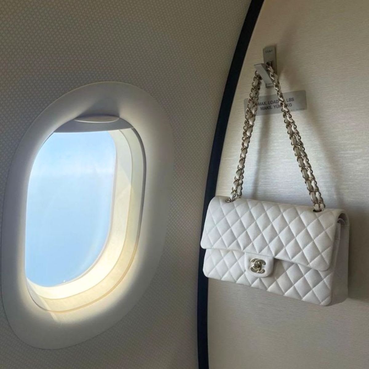 luxury quilted purse inside an airplane both are reminiscent of pantone's 2026 color of the year