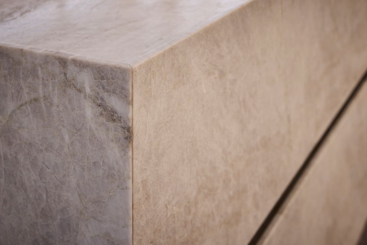 detailed stone drawer and counter miters of a schmalenbach credenza